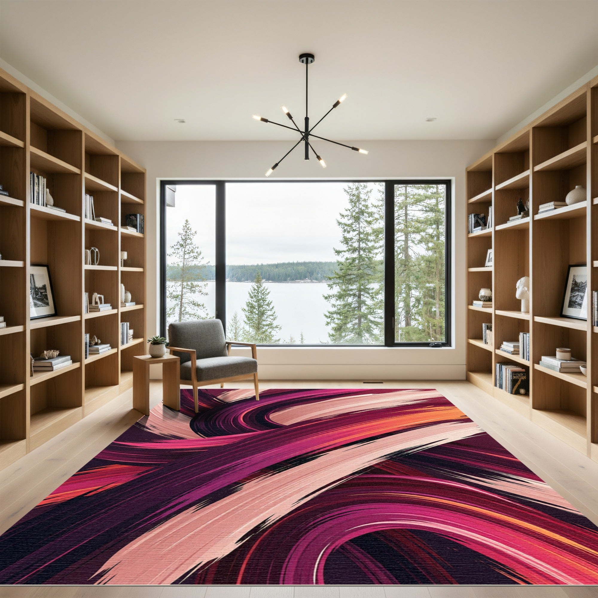 Modern Abstract Crimson Pink Swirl Rug