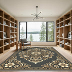 Golden Floral Damask Scrollwork Rug