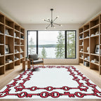 Red Vintage Keys Border Rug