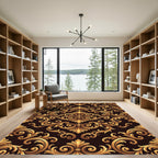 Golden Baroque Flourish Scrollwork Rug