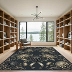 Elegant Monochrome Chrysanthemum Floral Wreath Rug