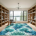 Teal Marine Anemone Radiating Floral Ocean Rug
