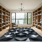 Metallic Silver Sculptural Geometric Facet Rug