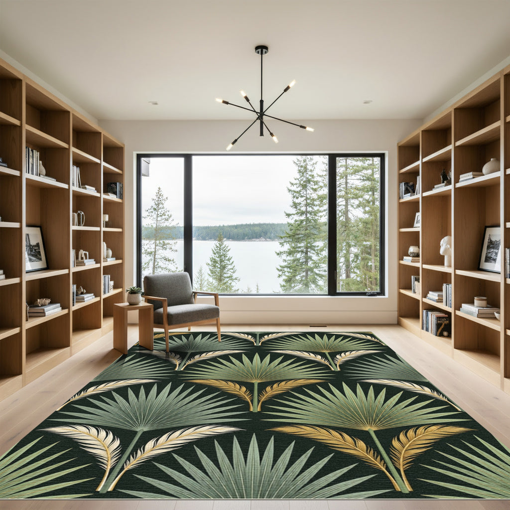 Green Palm Frond Feather Arrangement Rug