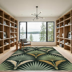 Green Palm Frond Feather Arrangement Rug