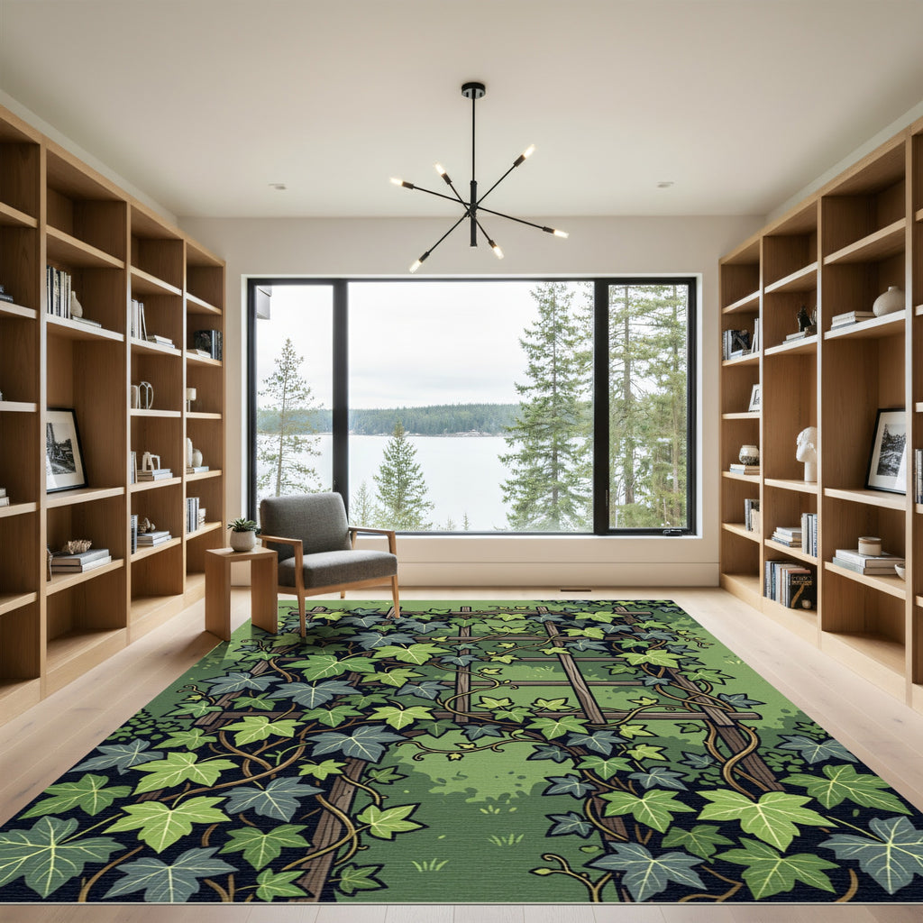 Lush Green Ivy Trellis Foliage Rug
