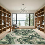 Sage Green Topographic Mountain Landscape Rug
