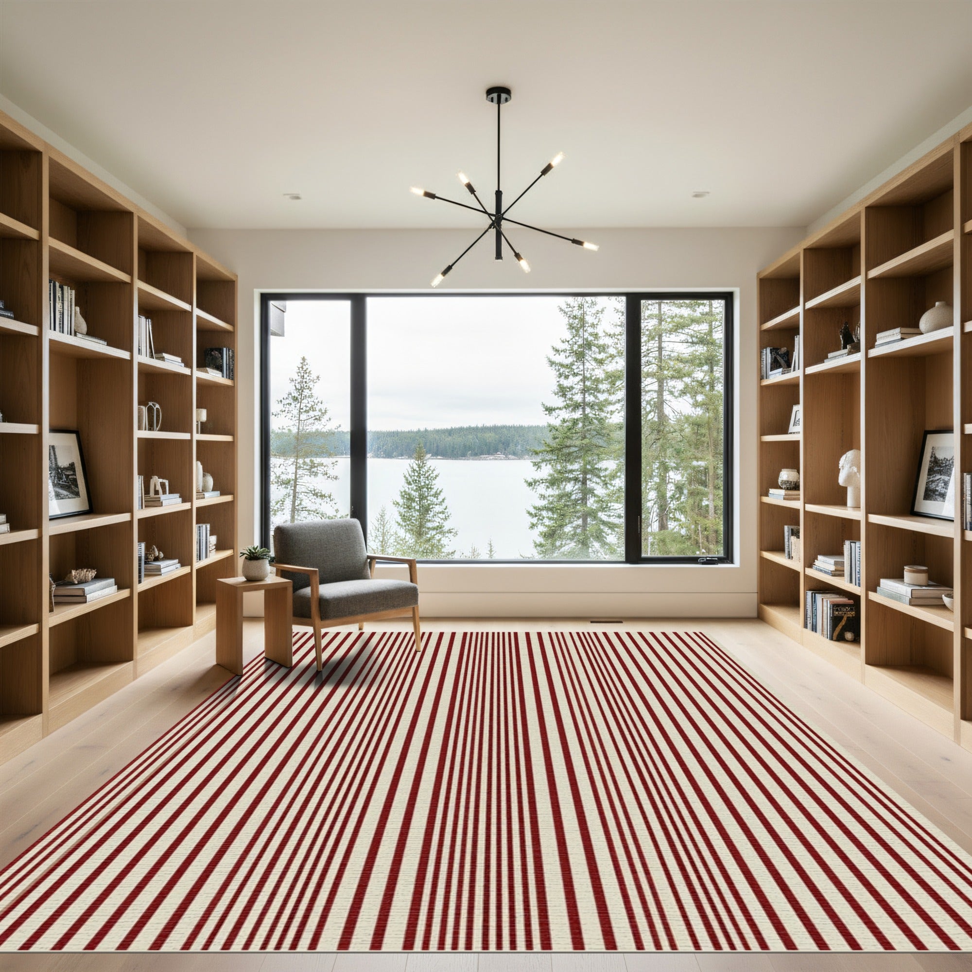 Crimson Cream Vertical Stripe Rug