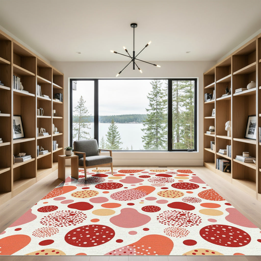 Whimsical Red Polka Dot Amorphous Shapes Rug