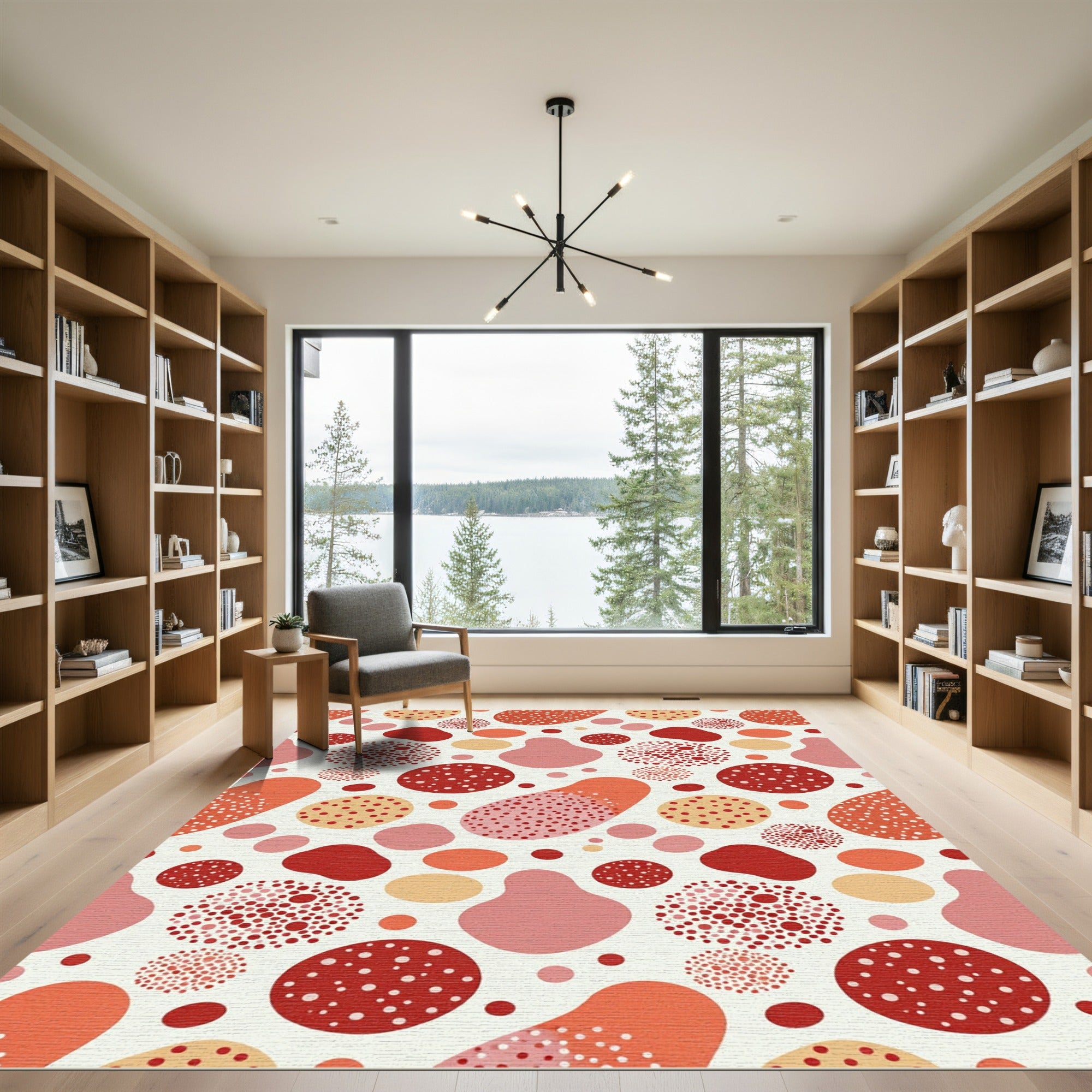 Whimsical Red Polka Dot Amorphous Shapes Rug