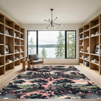 Pastoral Pink Floral Landscape Scenic Medallion Rug