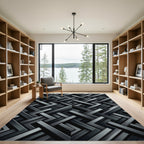 Modern Charcoal Interlocking Geometric Rug
