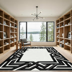 Bold Black White Geometric Interlocking Frame Rug