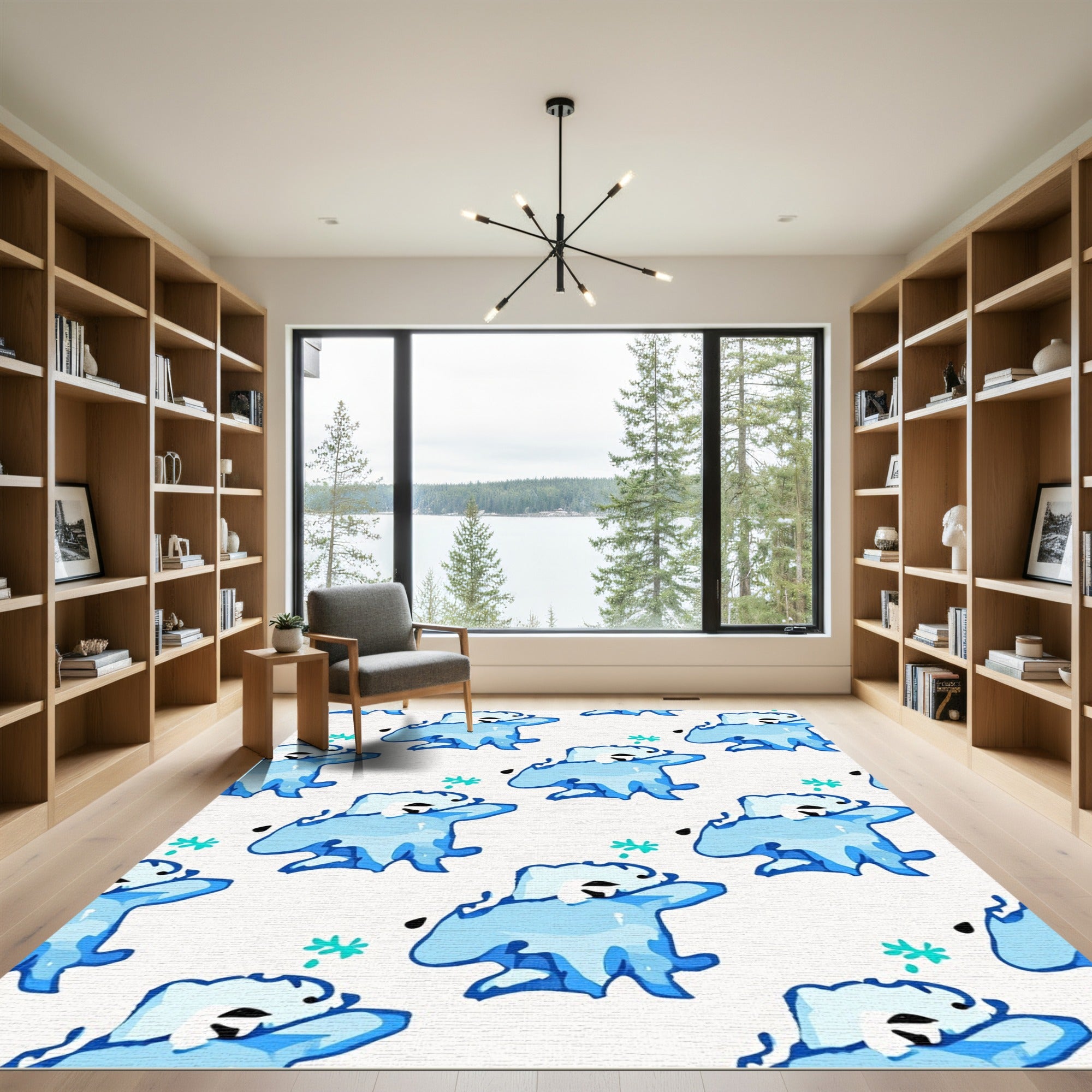 Light Blue Abstract Creature Tossed Rug