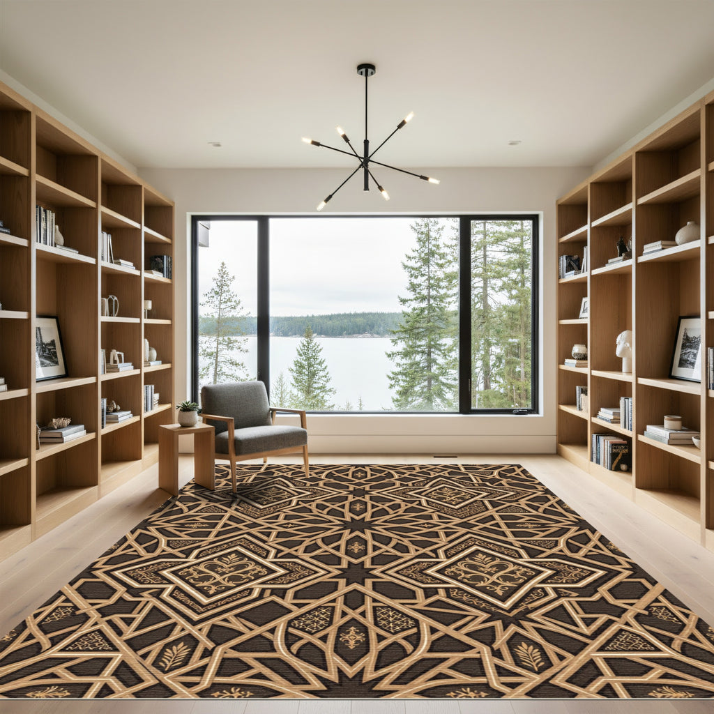 Elegant Bronze Geometric Starry Filigree Rug