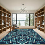 Teal Cyan Ornate Floral Mandala Rug