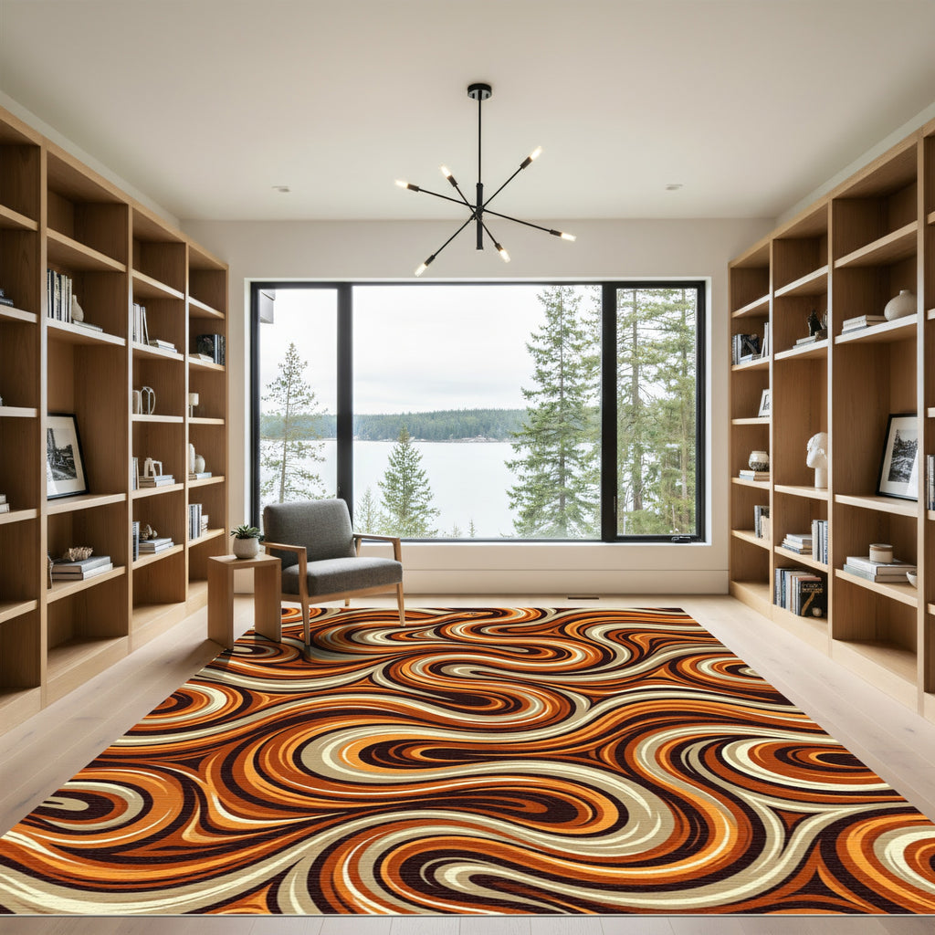 Golden Serpentine Swirl Earth Tone Area Rug