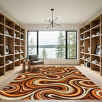 Golden Serpentine Swirl Earth Tone Area Rug