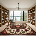 Intricate Crimson Lotus Medallion Floral Rug