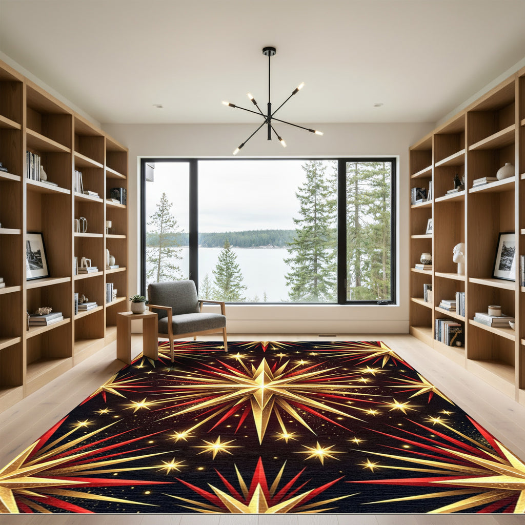 Golden Red Starburst Bursting Radiance Rug