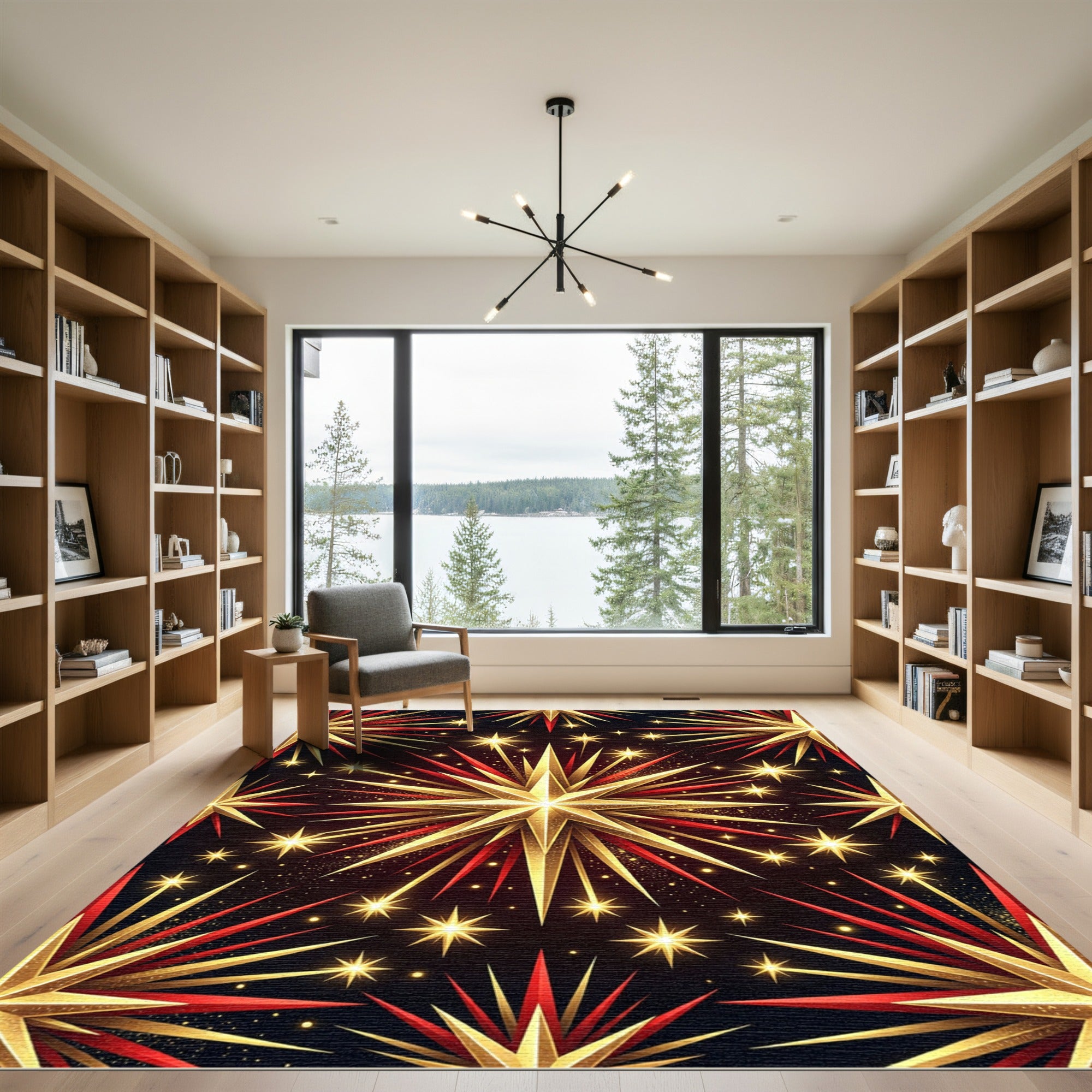 Golden Red Starburst Bursting Radiance Rug