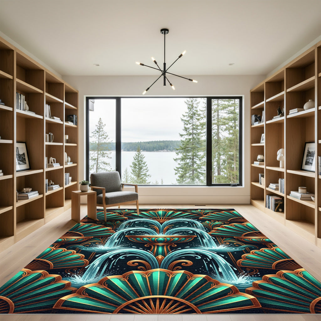 Emerald Teal Fan Fountain Rug