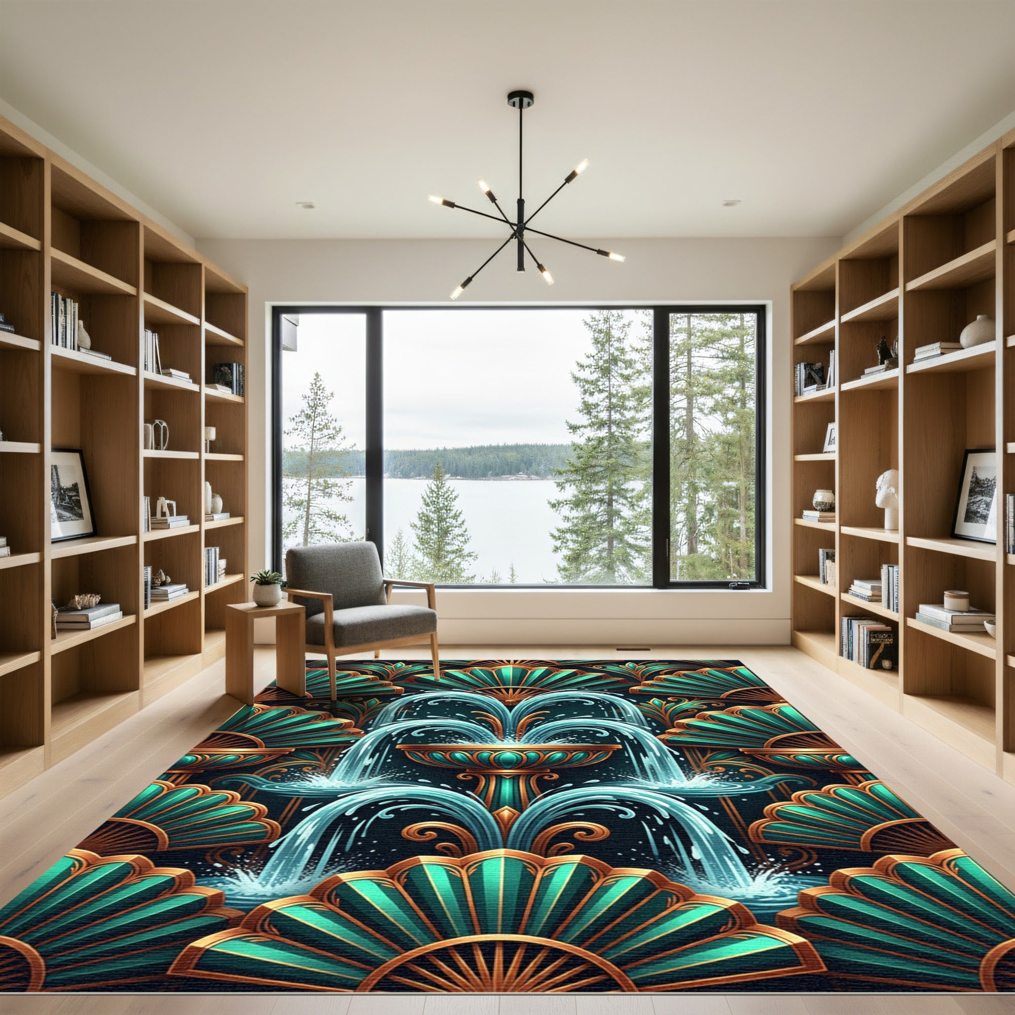 Emerald Teal Fan Fountain Rug