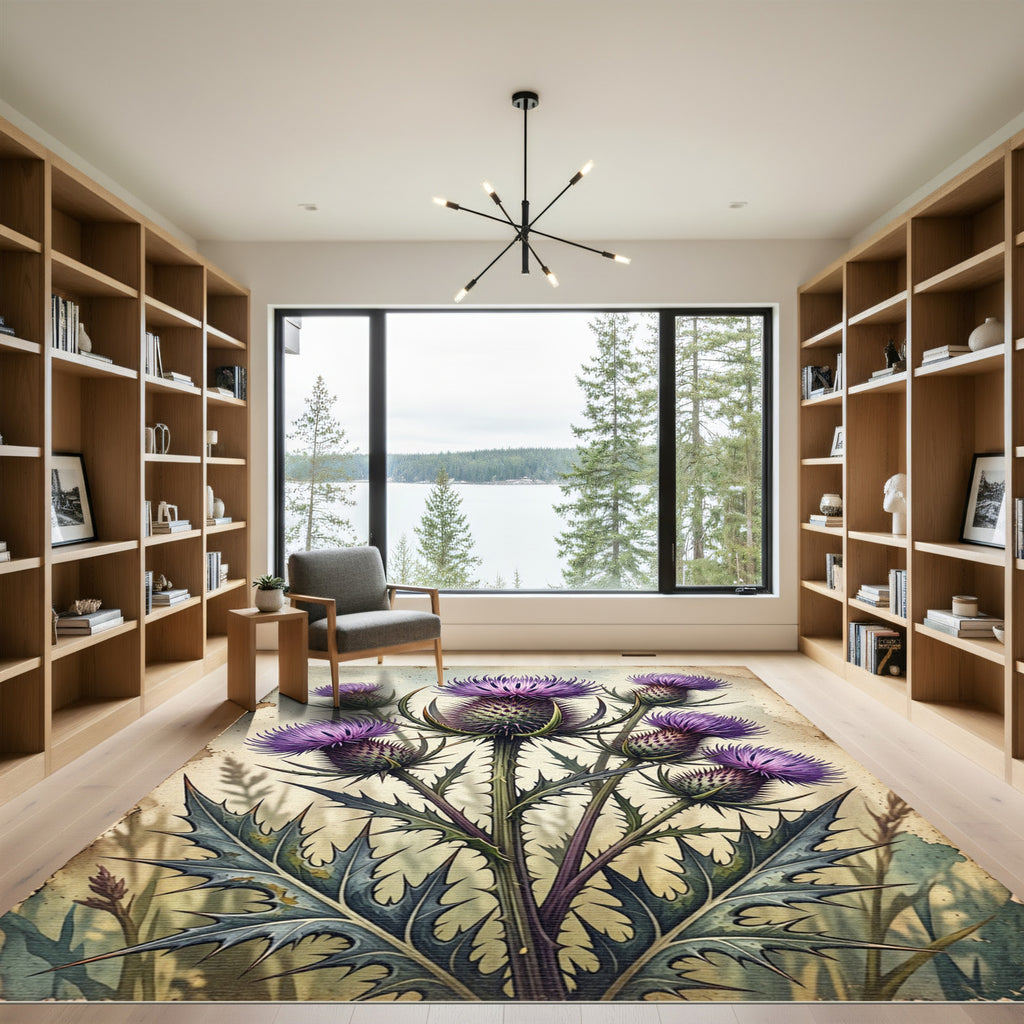 Vintage Botanical Purple Thistle Illustration Rug