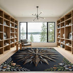 Ornate Black Gold Starburst Mandala Rug