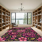Elegant Pink Floral Dark Botanical Rug