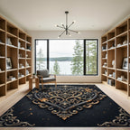 Ornate Gold Black Heart Filigree Rug