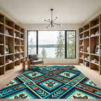 Vibrant Tribal Teal Orange Diamond Geometric Rug