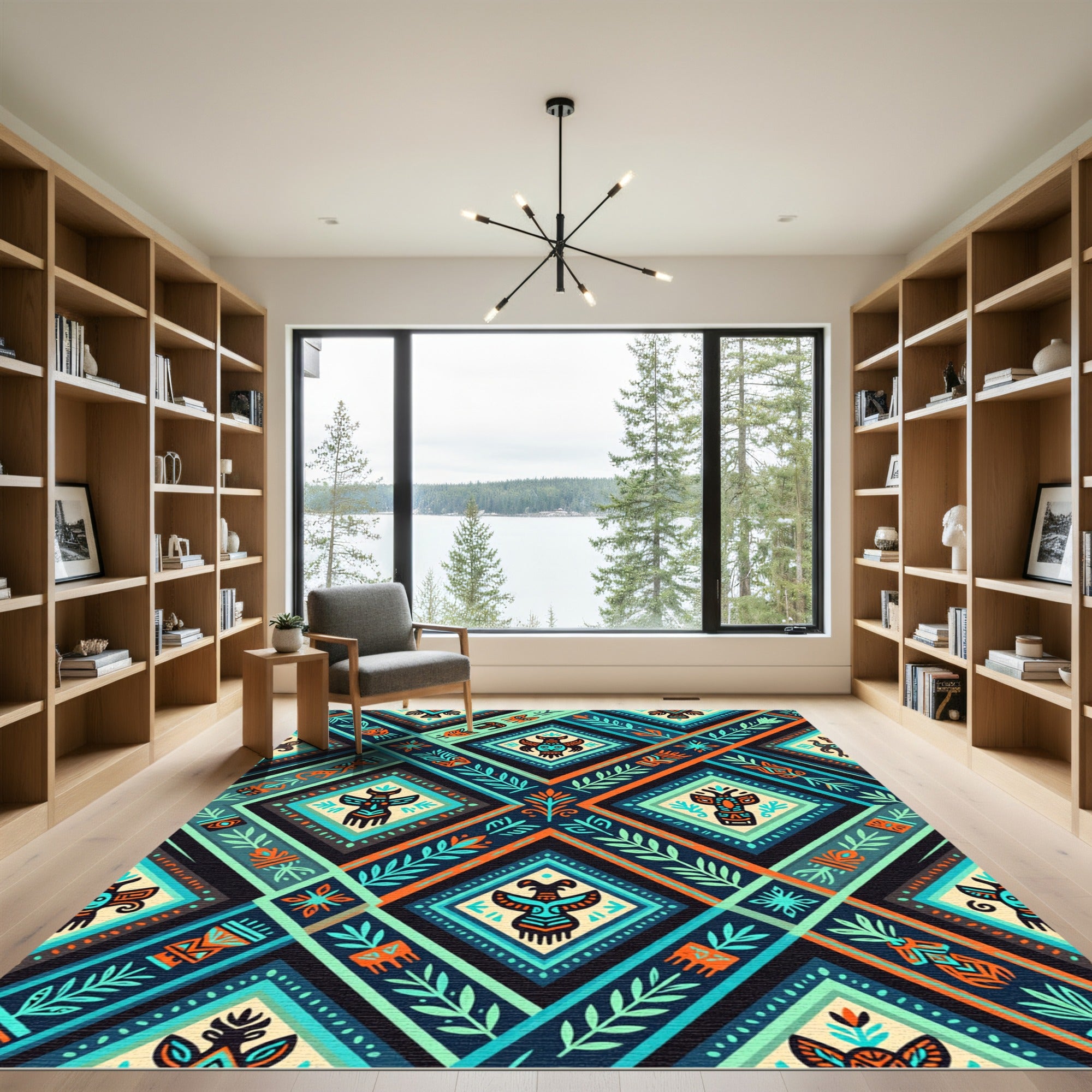 Vibrant Tribal Teal Orange Diamond Geometric Rug