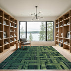 Green Woven Stripes Textured Grid Rug