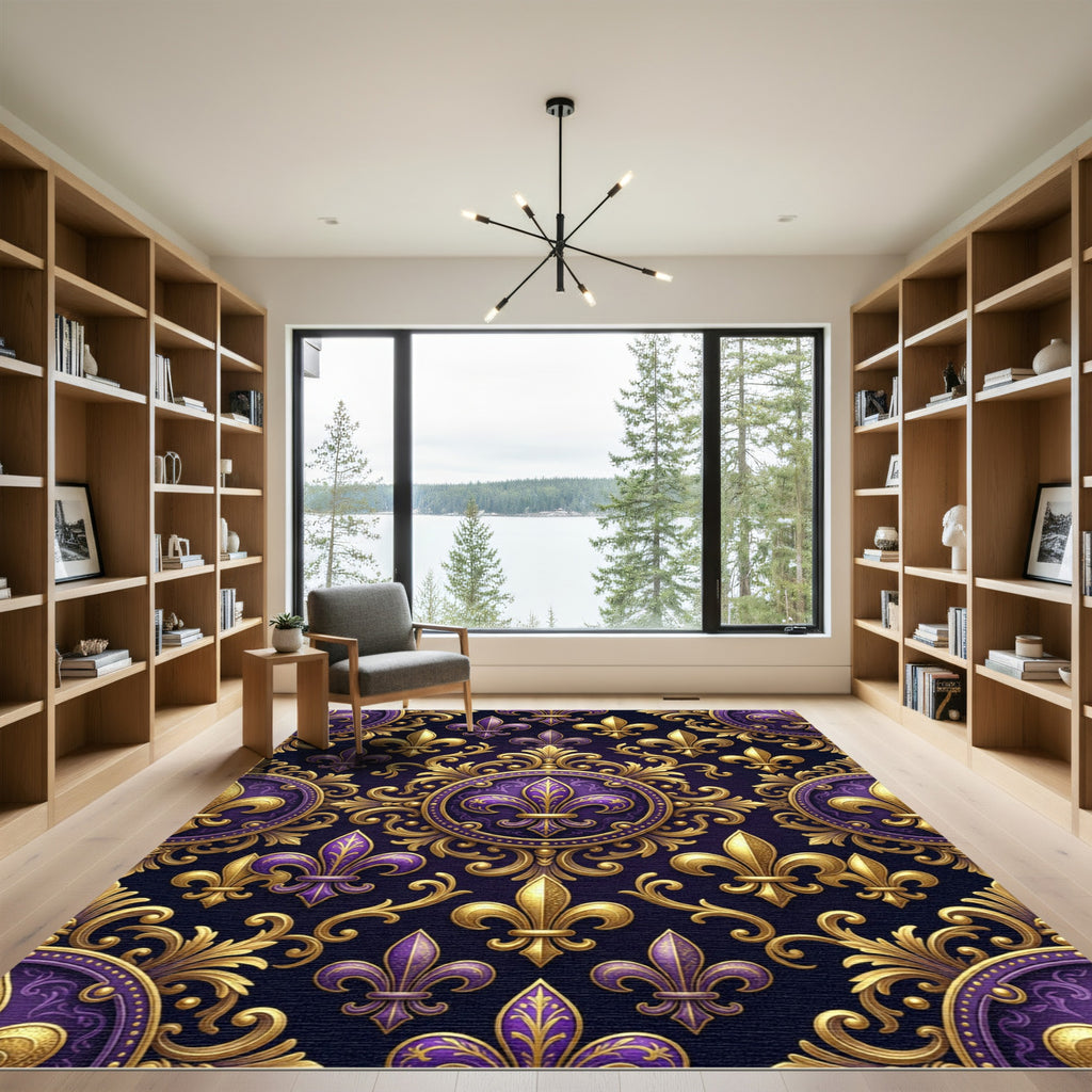 Royal Purple Gold Fleur De Lis Rug