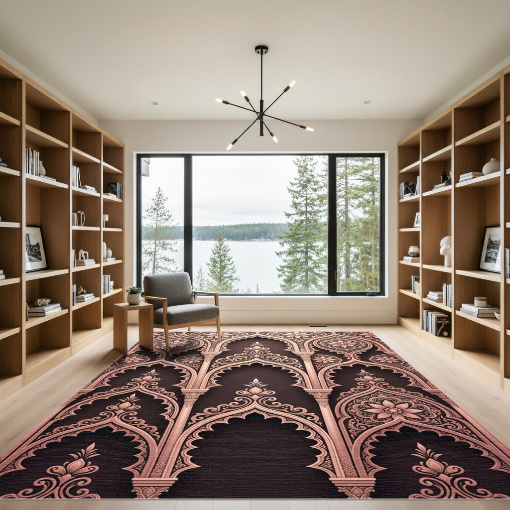 Rose Gold Arabesque Geometric Arch Rug