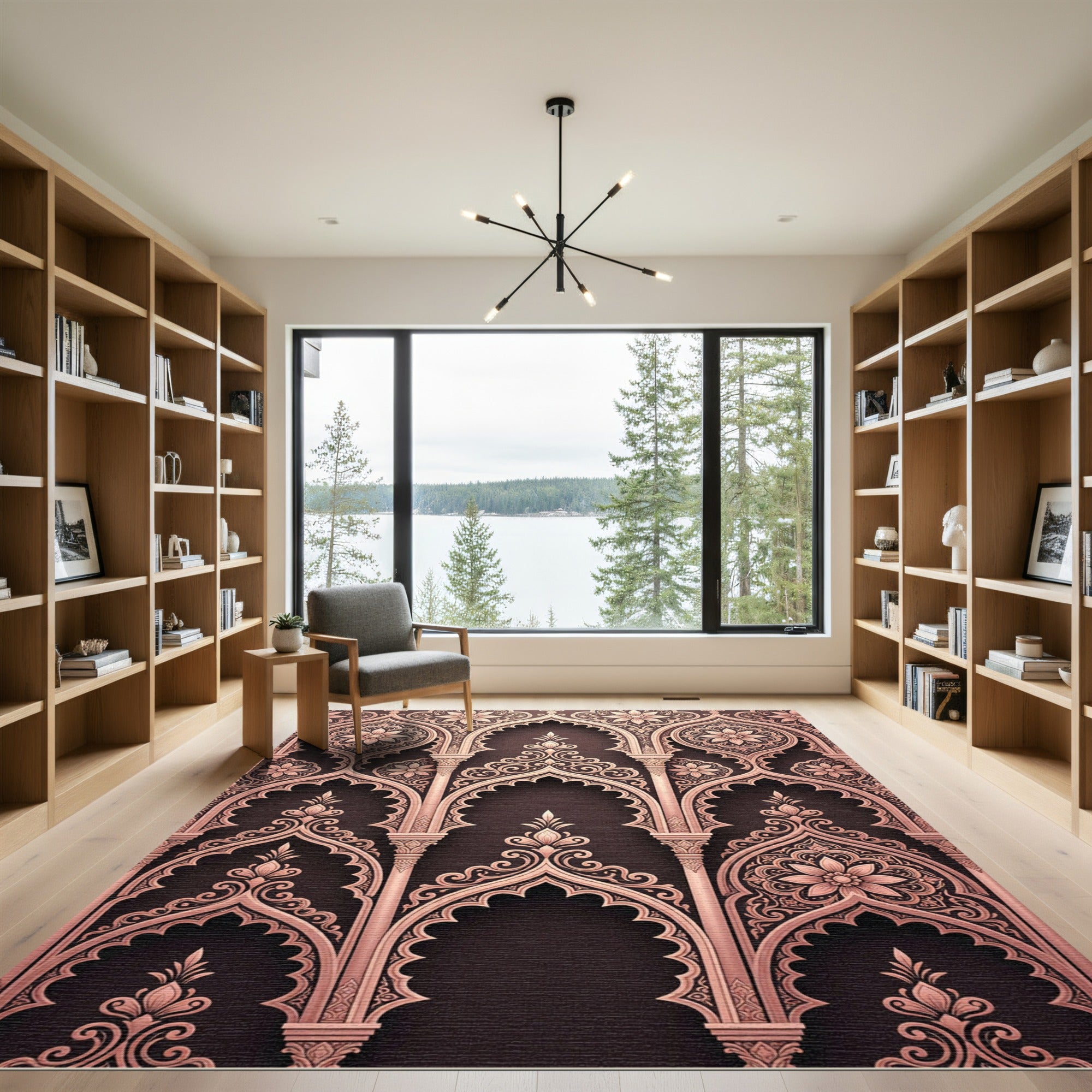 Rose Gold Arabesque Geometric Arch Rug
