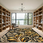 Elegant Golden Foliage Scroll Art Rug