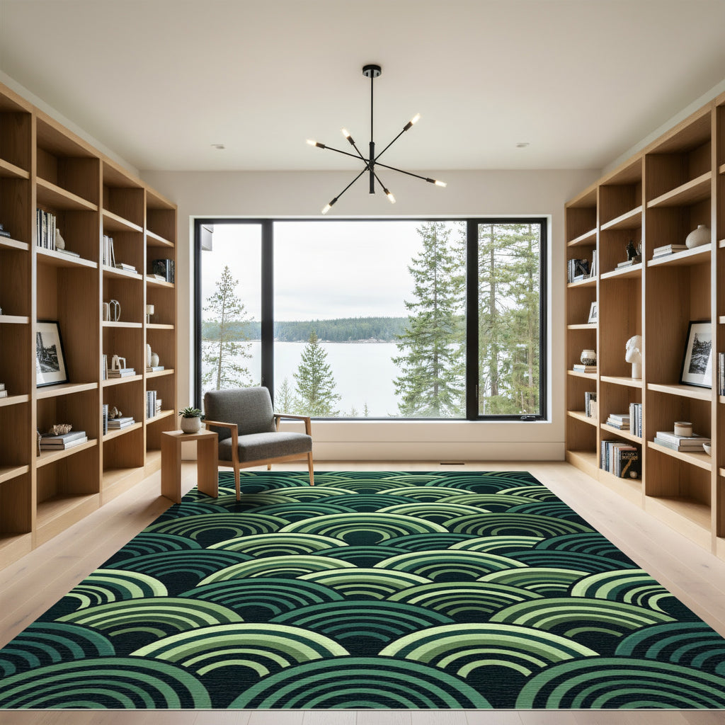 Deep Teal Green Arch Pattern Rug