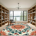 Coral Sunburst Floral Vine Rug