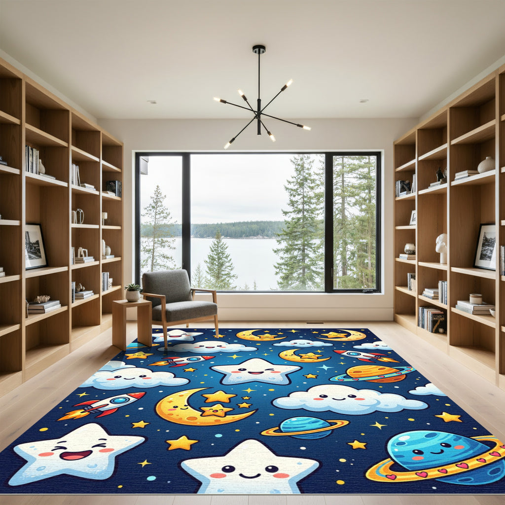 Whimsical Navy Cosmic Starry Sky Rug