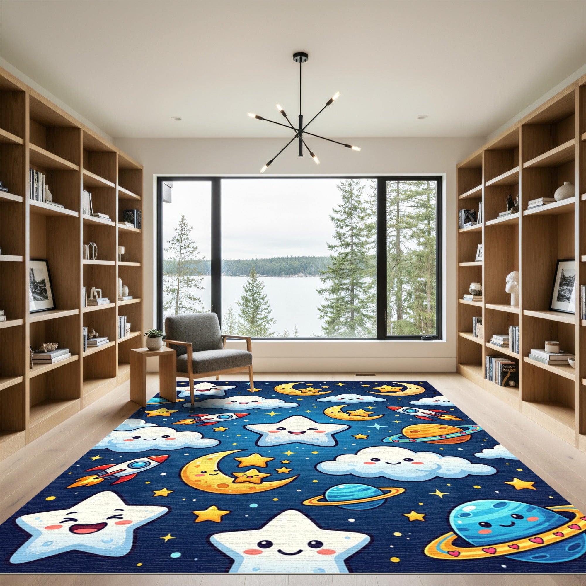 Whimsical Navy Cosmic Starry Sky Rug