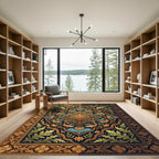 Deep Blue Golden Fish Floral Medallion Rug