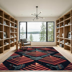 Isometric Crimson Pyramids Slate Abstract Rug