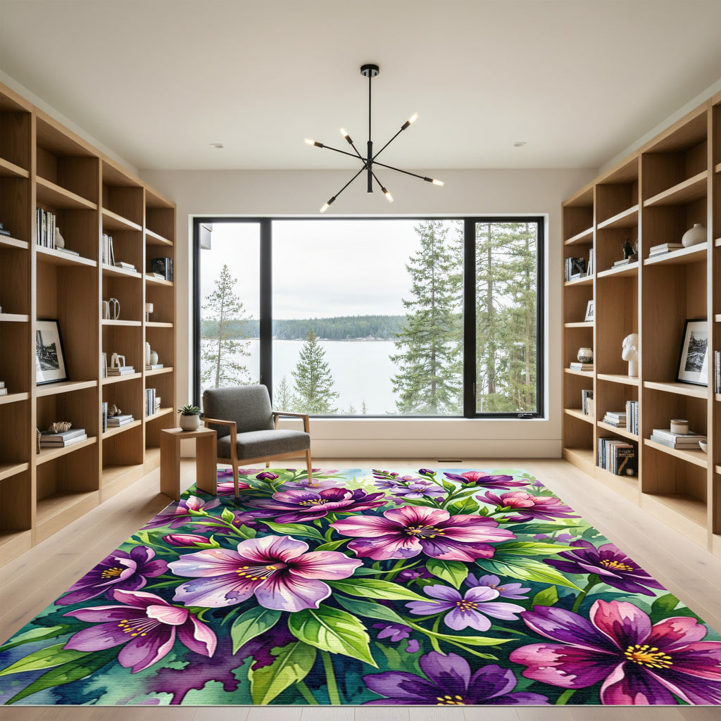 Vibrant Fuchsia Purple Floral Arrangement Rug