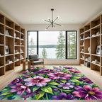 Vibrant Fuchsia Purple Floral Arrangement Rug