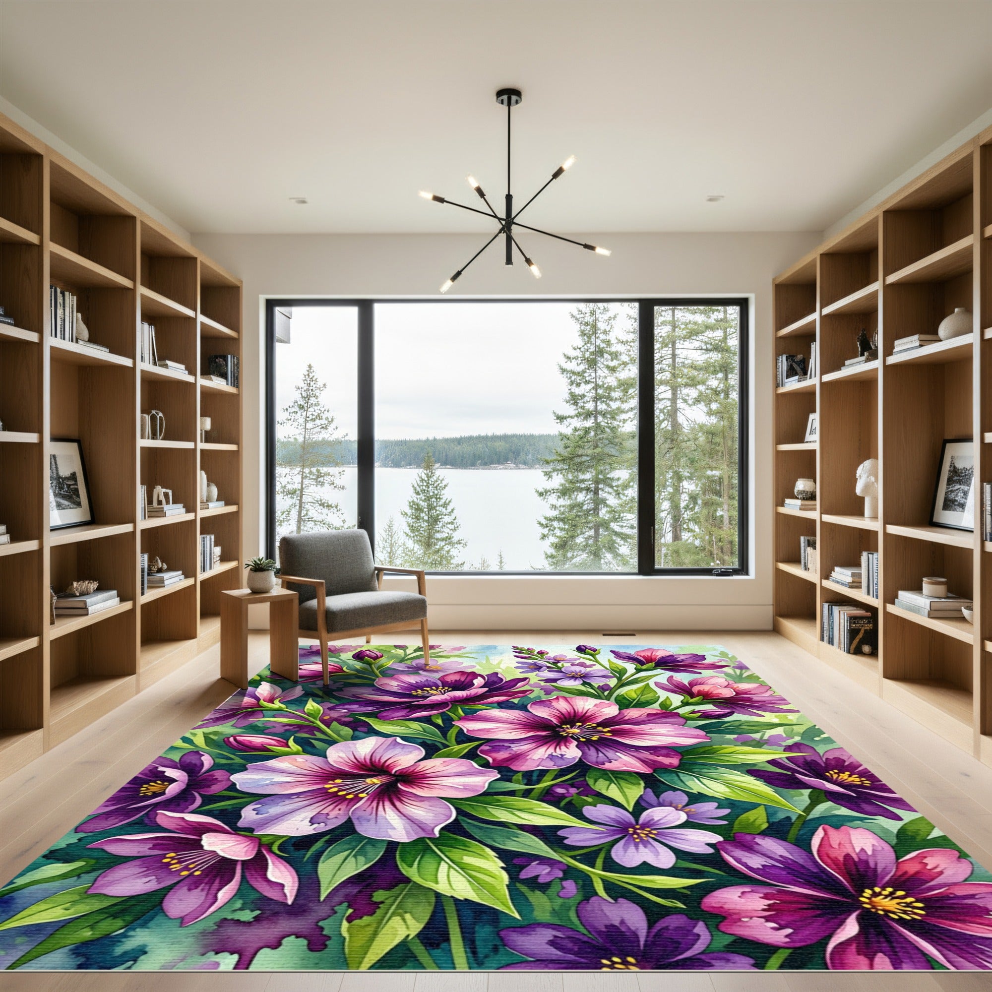 Vibrant Fuchsia Purple Floral Arrangement Rug