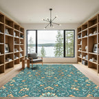 Elegant Teal Floral Damask Scroll Rug