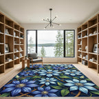 Elegant Blue Clematis Floral Rope Wallpaper Rug