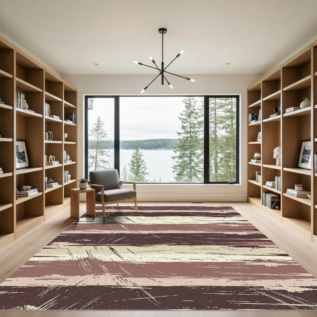 Rustic Grunge Stripe Textured Ground Rug